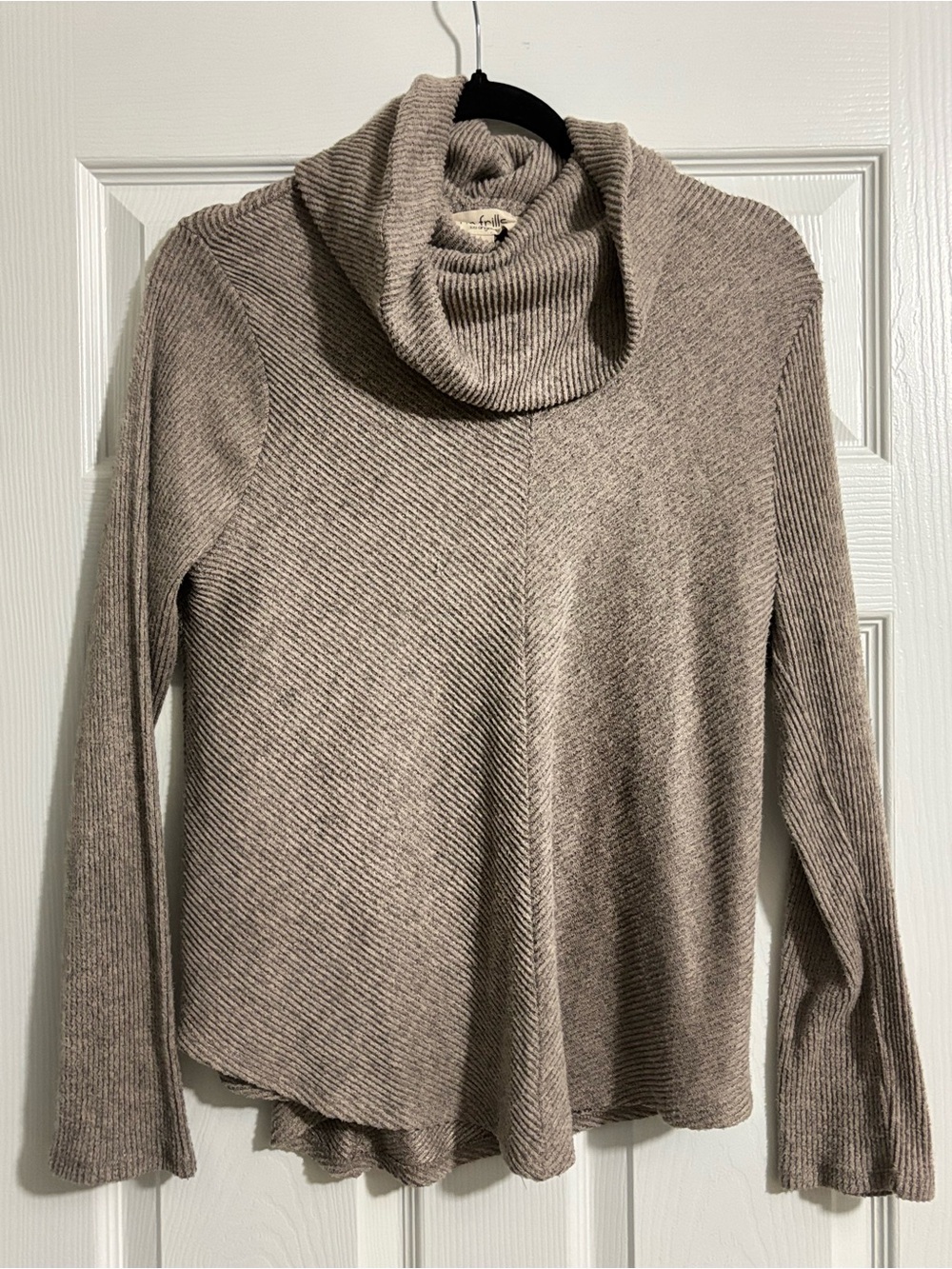 Cozy Ribbed Cowl Neck Sweater - Taupe